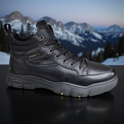 Ботинки мужские зимние UFOQQ натуральная кожа черные 10021 Ботинки мужские зимние UFOQQ натуральная кожа черные 10021