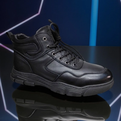 Ботинки мужские зимние UFOQQ натуральная кожа черные 9981