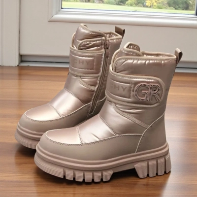 Дутики детские зимние искусственная кожа с текстилем кремовые A5013-11