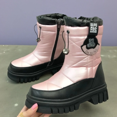 Дутики детские зимние искусственная кожа с текстилем розовые A5012-13