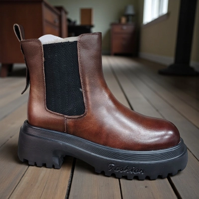 Ботинки женские челси зимние натуральная кожа коричневые 10245 Ботинки женские челси зимние натуральная кожа коричневые 10245