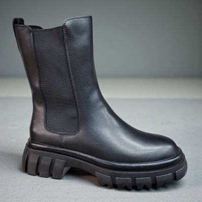 Ботинки женские челси зимние натуральная кожа черные 10241