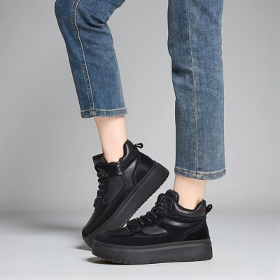 Женские зимние ботинки YM009-1 натуральная кожа и замша черные