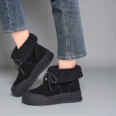 Женские зимние ботинки YM021-3 натуральная замша черные