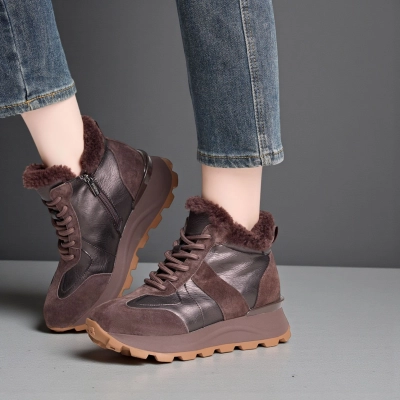 Кроссовки зимние ботинки YM021-3 натуральная замша и кожа коричневые