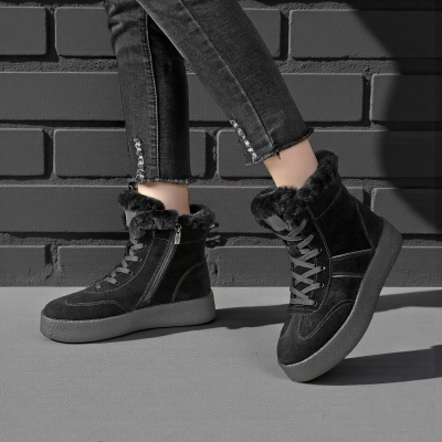 Женские зимние ботинки YM020-2 натуральная замша черные