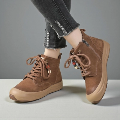 Женские зимние ботинки YM084-2 натуральная кожа кофейные