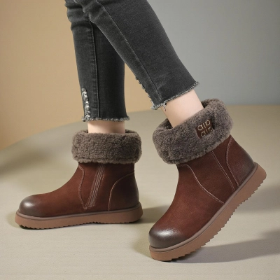 Женские зимние ботинки YM076-2 натуральная кожа коричневые