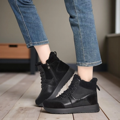 Кроссовки зимние ботинки YM005-1 натуральная замша и кожа черные