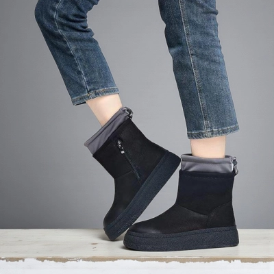 Женские зимние ботинки YM018-1 натуральная кожа черные