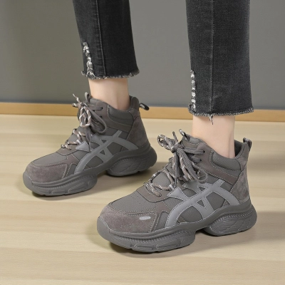 Кроссовки зимние ботинки YM131-3 натуральная замша и кожа серые