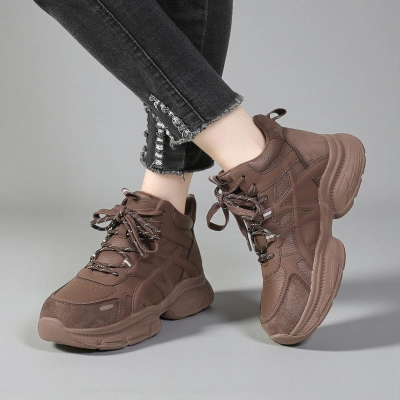 Кроссовки зимние ботинки YM131-2 натуральная замша и кожа коричневые