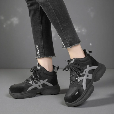 Кроссовки зимние ботинки YM131-1 натуральная замша и кожа черные