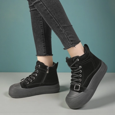 Женские зимние ботинки YM097-2 натуральная замша черные