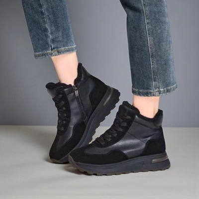 Кроссовки зимние ботинки YM019-1 натуральная замша и кожа черные