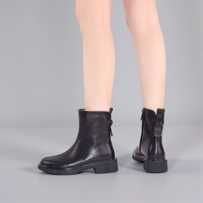 Женские зимние полусапоги W285-1 натуральная кожа черные