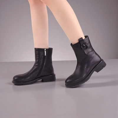 Женские зимние полусапоги W292-1 натуральная кожа черные