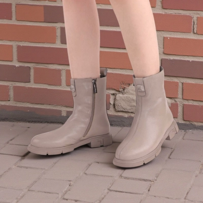 Женские зимние полусапоги W283-2 натуральная кожа бежевые