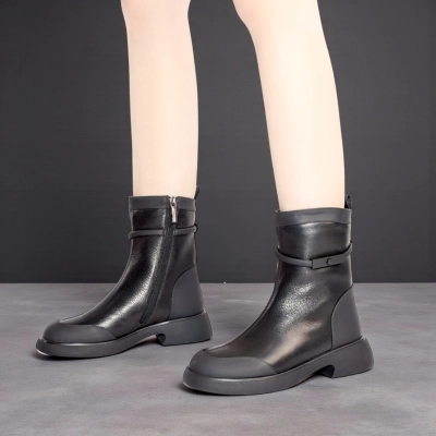 Женские зимние полусапоги W144-1 натуральная кожа черные