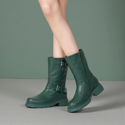 Женские зимние полусапоги GMA2-3 натуральная кожа зеленые