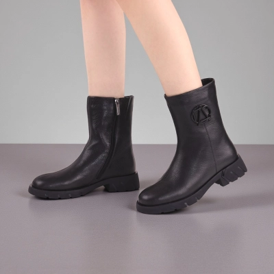 Женские зимние полусапоги W305-1 натуральная кожа черные