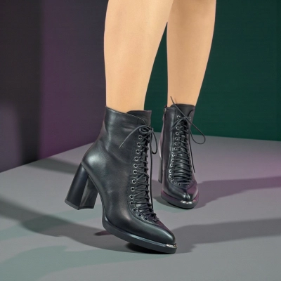 Ботильоны женские демисезонные натуральная кожа черные 11932