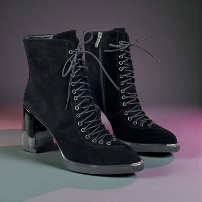 Ботильоны женские демисезонные натуральная замша черные 11935