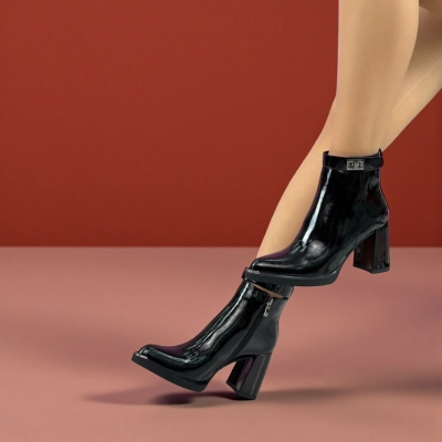 Ботильоны женские демисезонные натуральная лак кожа черные 11945