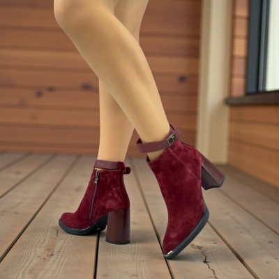 Ботильоны женские демисезонные натуральная замша бордовые 11946