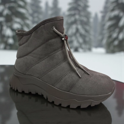 Ботинки женские зимние PINDIAN искусственная замша серые 10826