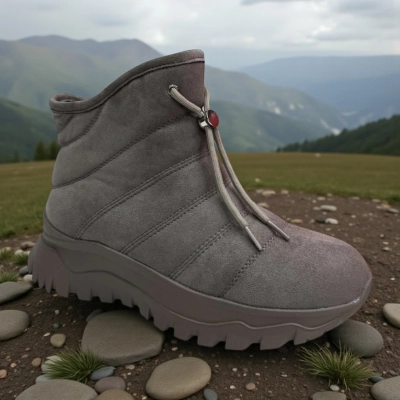 Ботинки женские зимние PINDIAN искусственная замша серые 10827