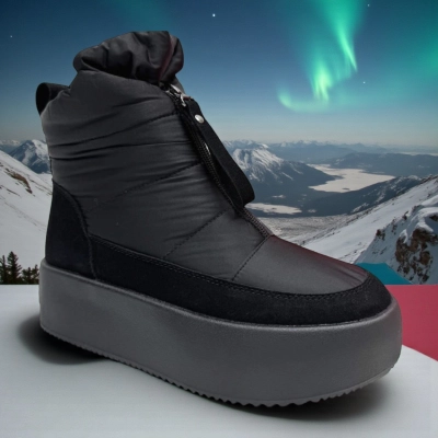 Дутики женские зимние PINDIAN пресс кожа с текстилем черные 10836 Дутики женские зимние PINDIAN пресс кожа с текстилем черные 10836