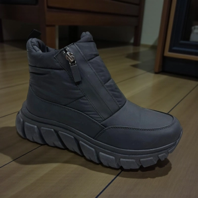 Дутики женские зимние PINDIAN пресс кожа с текстилем черные 10845