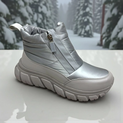 Дутики женские зимние PINDIAN пресс кожа с текстилем серебристые 10848 Дутики женские зимние PINDIAN пресс кожа с текстилем серебристые 10848