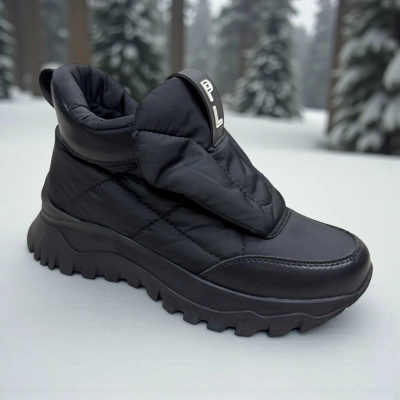 Дутики женские зимние PINDIAN пресс кожа с текстилем черные 10852 Дутики женские зимние PINDIAN пресс кожа с текстилем черные 10852