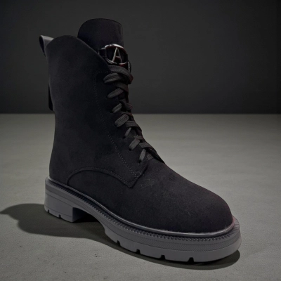 Ботинки женские зимние PINDIAN прессованная замша черные 10853