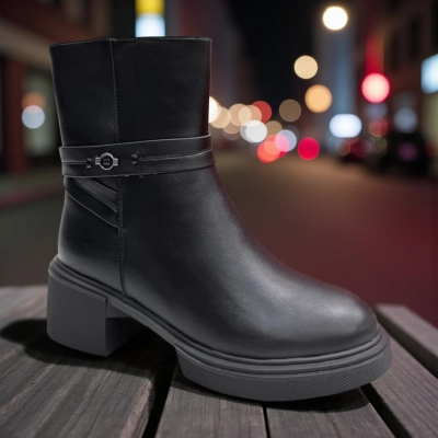 Ботинки женские зимние PINDIAN прессованная кожа черные 10858 Ботинки женские зимние PINDIAN прессованная кожа черные 10858