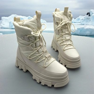 Дутики женские зимние кожа с текстилем бежевые M5111-3 Дутики женские зимние кожа с текстилем бежевые M5111-3