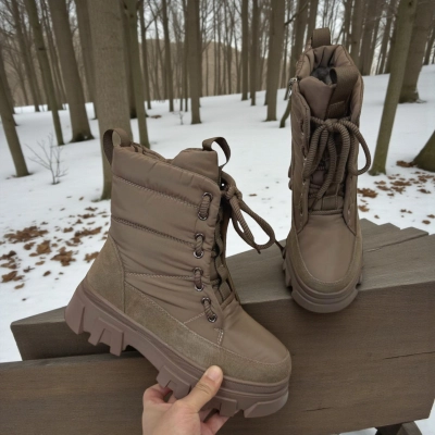 Дутики женские зимние кожа с текстилем капучино M5115-6P