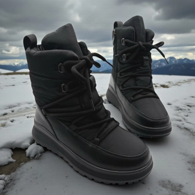 Дутики женские зимние кожа с текстилем черные M5119-1P Дутики женские зимние кожа с текстилем черные M5119-1P