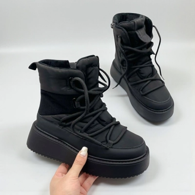 Дутики женские зимние кожа с текстилем черные M1276-1 Дутики женские зимние кожа с текстилем черные M1276-1