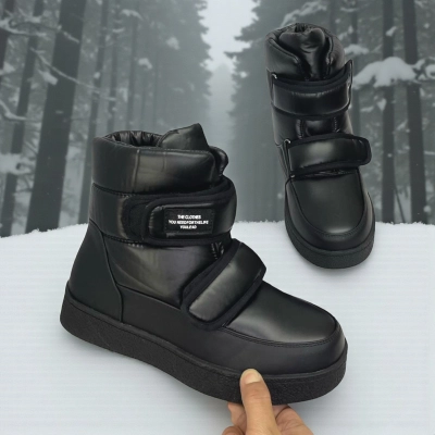 Дутики женские зимние кожа с текстилем черные M5109-1