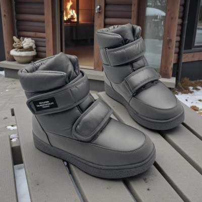 Дутики женские зимние кожа с текстилем серые M5109-12