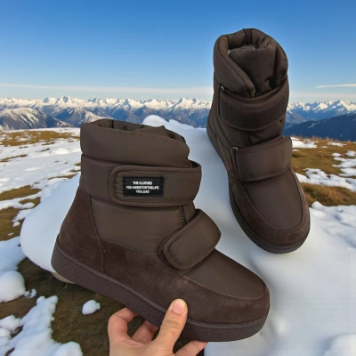 Дутики женские зимние кожа с текстилем шоколадные M5109-7P