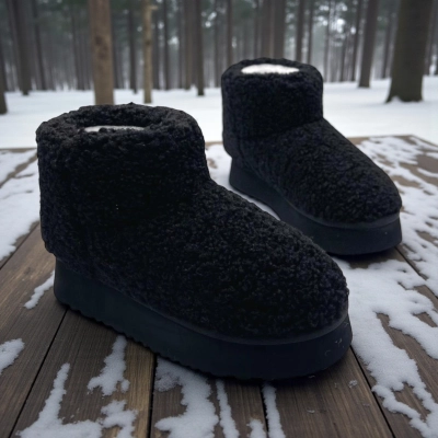 Угги женские зимние текстильные черные M6122-1