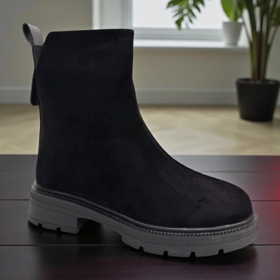 Ботинки женские зимние PINDIAN прессованная замша черные 11059