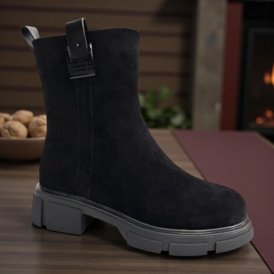 Ботинки женские зимние PINDIAN прессованная замша черные 11060