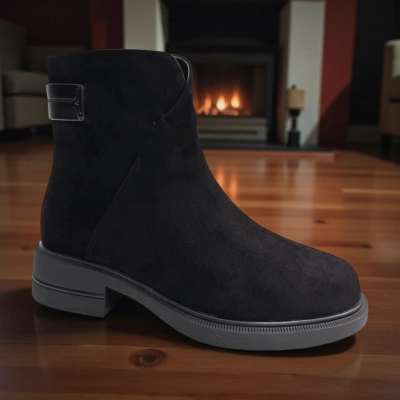 Ботинки женские зимние PINDIAN прессованная замша черные 11061