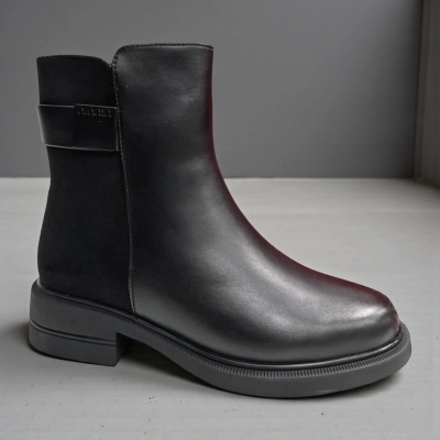 Ботинки женские зимние PINDIAN прессованная кожа с замшей черные 11063