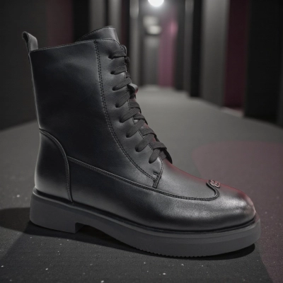 Ботинки женские зимние PINDIAN прессованная кожа черные 11065